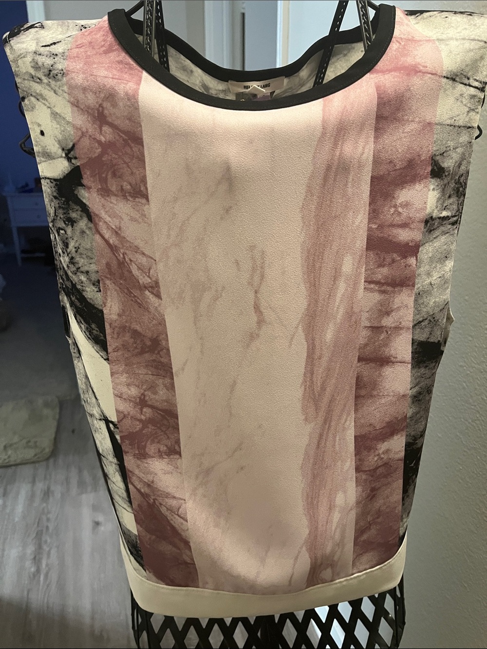 Helmut Lang Pink, Grey and Black Marble Print Sleeveless Top